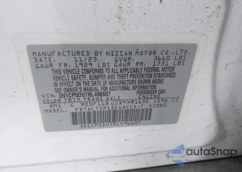 2024 Nissan Kicks Sr Xtronic Cvt z USA, uszkodzony, nr VIN 3N1CP5DV7RL496607